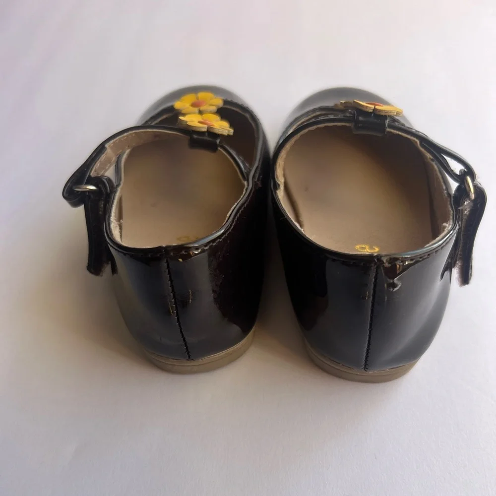 Gymboree Girls' Black Patent Leather Shoes with Yellow Flower Accents